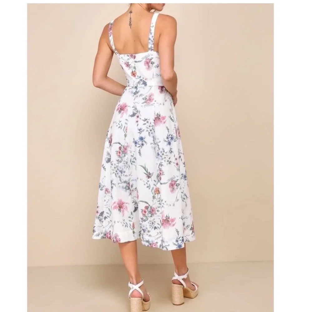 NWT Lulus Sunny Posture Ivory Floral Sleeveless Midi Dress XS - Picture 4 of 5